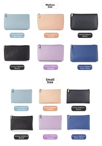Detailed comparison of PU leather makeup bags in cross-grain and lychee-grain textures