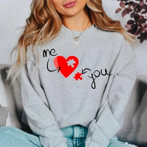 Men Sweatshirt Polyester Round Neck Long Sleeve Valentine Day Heart Print Casual Pullover Romantic Warm Fleece Top
