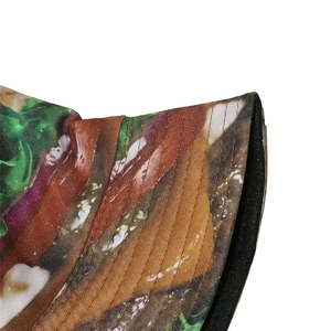 Detail showing high-density stitching and realistic burger print on cotton sun hat brim