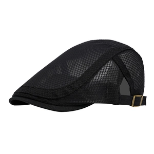 Men's black breathable mesh ivy cap with adjustable metal buckle for sun protection