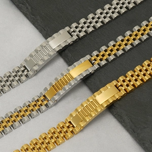 Men Watch Link Bracelet Stainless Steel 18K Gold Plated Five Bead Chain Trendy Fashion Jewelry Accessory