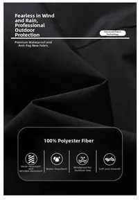 Detail of windproof and water-repellent 100% polyester fabric on outdoor jacket