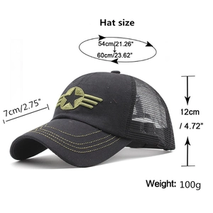 Casquette de baseball en filet avec broderie d'étoile militaire et fermeture ajustable
