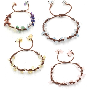 Handmade Braided Bracelet Natural Gemstone Chips Adjustable Drawstring Bohemian Ethnic Style Jewelry For Friends