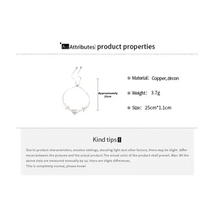 Détails du bracelet fleur en cuivre et zircon avec dimensions de 25cm et poids de 3,7g
