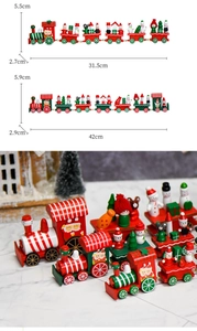 Detailed view of wooden Christmas train decor with size specs for 31.5cm and 42cm versions
