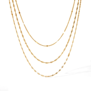 Three-layer 18K gold plated stainless steel necklace set with varied chain styles