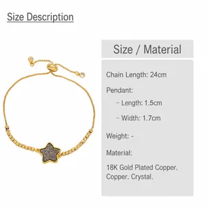 Detail showing 18K gold plated star bracelet with druzy stone and adjustable sliding clasp