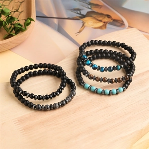 Natural Stone Beaded Bracelet Tiger Eye Matte Agate Lava Rock Turquoise Elastic Minimalist Unisex Jewelry Gift