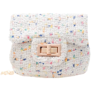Chic multi-color tweed crossbody bag for kids with gold twist lock and chain strap