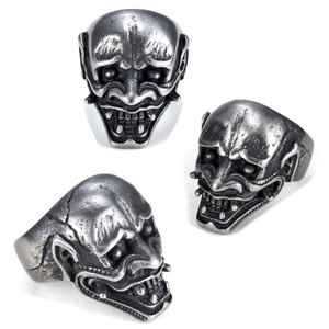 Hannya Mask Ring Vintage Stainless Steel Gothic Punk Demon Ghost Face Jewelry Halloween Accessory For Men Women