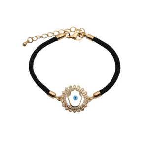 Adjustable evil eye braided bracelet with gold metal and sparkling blue zircon pendant