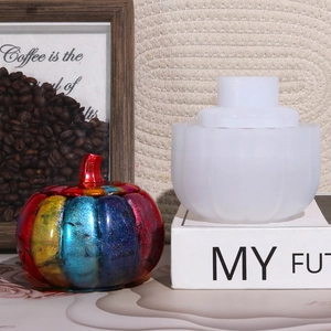 Moule en silicone pour boîte citrouille DIY avec texture et échantillon en résine