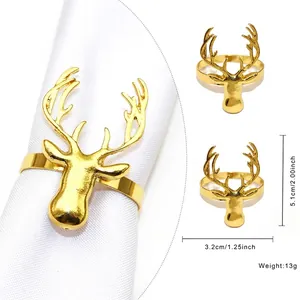 Detail view of golden reindeer napkin ring with dimensions 5.1cm by 3.2cm for Christmas