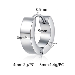 Polished silver stainless steel hoop earrings with 9mm inner diameter and 0.9mm needle thickness