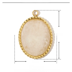 Detailed size chart of the oval natural stone pendant with gold stainless steel border