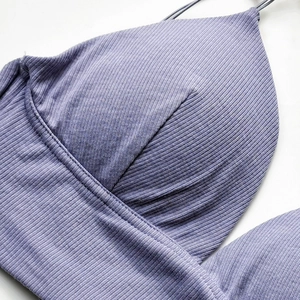 Lilac ribbed cotton bralette with low back design and delicate thin shoulder straps