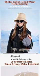 Waterproof and foldable winter bucket hat detail showing quick-dry fabric and warm padding