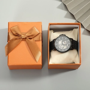 Rarone automatic skeleton watch with black metal strap in orange gift box packaging