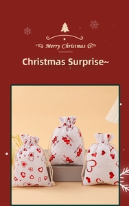 Three premium linen gift bags featuring red glitter heart prints and cotton drawstrings