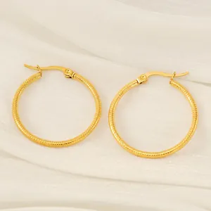 Spiral Textured Hoop Earrings 18K Gold Plated Stainless Steel Simple Versatile Fashion Jewelry For Women