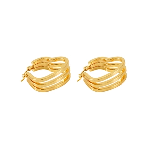 Chic multi-layer gold heart-shaped hoop earrings with a polished triple-wave texture