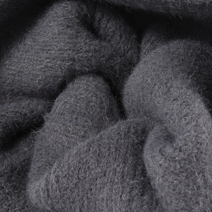 Unisex dark grey feather yarn knit beanie with thick fluffy winter warmth texture
