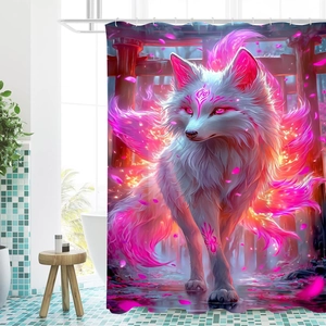 Detail des wasserfesten Duschvorhangs aus Polyester mit 3D-Fuchsmuster-Digitaldruck