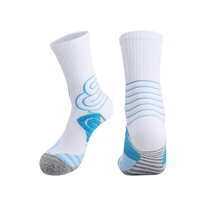 Chaussettes de basket professionnelles blanc et bleu avec semelle antidérapante