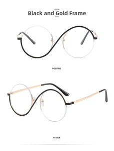 Front and 45-degree side view of round semi-rimless blue light glasses with S-shaped bridge