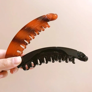 Fermagli per capelli a banana in resina ambra e nero lucido per capelli folti