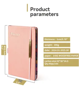 Pink faux leather 2024-2025 planner size 20.5x14cm with 100g woodfree paper detail