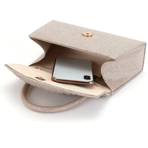 Glitter evening clutch bag for women party wedding, elegant sparkly handbag with top handle.