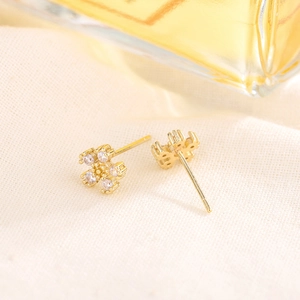 Elegant gold-plated S925 sterling silver mini flower stud earrings with zircon stones