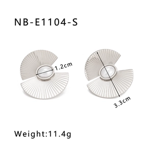 Detail showing 18k gold plated fan-shaped earrings with size specs 1.2cm and 3.3cm