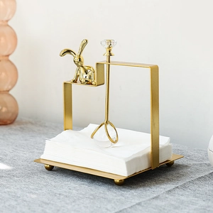 Nordic gold iron rabbit napkin holder with crystal ball weights for dining tables