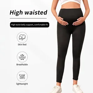 Hoge taille zwangerschapsyoga legging met buiksteun van zwarte stretchbare stof