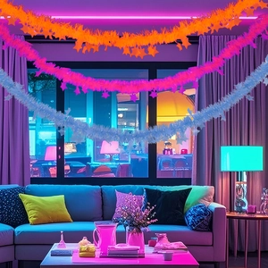 Neon macaron star garlands in orange and pink for festive party ceiling decoration