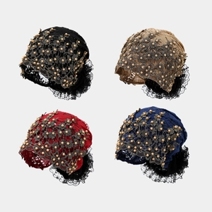 Turban Femme Dentelle Ethnique Boho Foulard Avec Faux Künstliche Perles Fleur Brodée Élégant Musulman Couvre-Chef