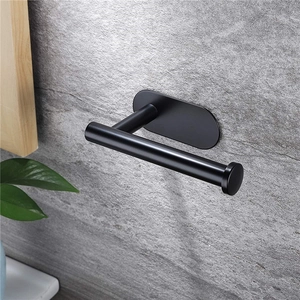 Matte black wall-mounted towel rack and paper holder with modern minimalist design