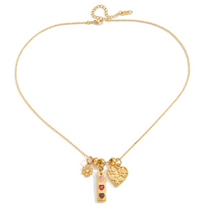 18K gold plated stainless steel necklace featuring daisy and heart charms on bead chain