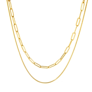 Collana a doppio strato in acciaio inossidabile placcato oro 18K con catena a graffetta