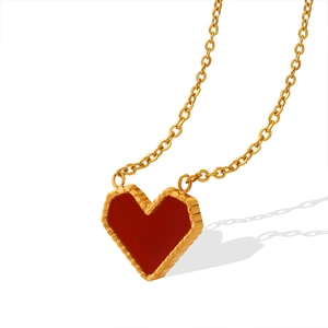 French style 18k gold plated titanium heart pendant necklace with red acrylic stone