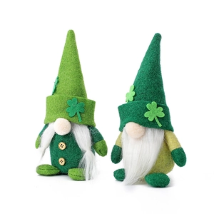 Set of two St. Patrick's Day gnomes with green shamrock hats and long white beards