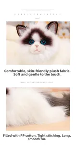 Close-up of plush ragdoll cat toy showing soft skin-friendly fabric and PP cotton filling