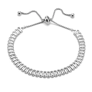 Adjustable 18K gold plated titanium bracelet with rectangular cubic zirconia stones