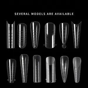 Set of 12 styles of transparent nail dual forms for extension with scale markers
