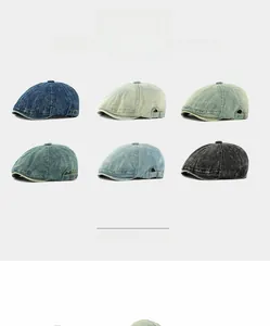 Detailweergave van zes kleuren gewassen denim petten met een vintage retro uitstraling