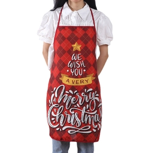 Christmas apron with red plaid pattern and Merry Christmas holiday festive print