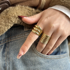 Minimalist 18K Gold Plated Copper Multi-layer Open Ring For Women INS Style Geometric Waterproof Tarnish Resistant Jewelry